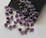 Amethyst Pear Charm Connector Faceted 925 Silver Bezel 10-11.5mm (5 Pcs-10 Pcs)