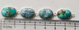 Tibetan Turquoise Oval Charm Connectors, Plain Oval Flat 925 Silver 18mm, 3 Pcs