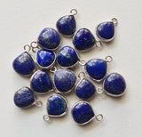 Lapis Lazuli Heart Charm Connectors Plain Heart 925 Silver 13.5-14.5mm 3 Pcs