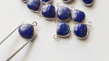 Lapis Lazuli Heart Charm Connectors Plain Heart 925 Silver 13.5-14.5mm 3 Pcs