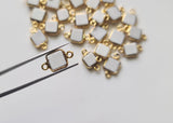 White Opal Charm Connector Square 925 Silver with Gold Polish 13-14mm (5Pc-10Pc)