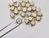 White Opal Charm Connector Square 925 Silver with Gold Polish 13-14mm (5Pc-10Pc)