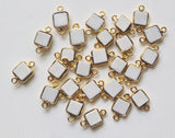 White Opal Charm Connector Square 925 Silver with Gold Polish 13-14mm (5Pc-10Pc)