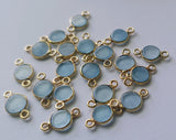 Aquamarine Charm Connector Round 925 Silver with Gold Polish 14mm (5Pcs-10Pc)