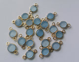 Aquamarine Charm Connector Round 925 Silver with Gold Polish 14mm (5Pcs-10Pc)