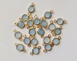 Aquamarine Charm Connector Round 925 Silver with Gold Polish 14mm (5Pcs-10Pc)