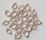 Rose Quartz Oval Charm Connectors Plain Oval 925 Silver 14-16mm (2Pcs-5Pcs)