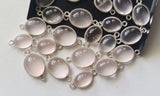 Rose Quartz Oval Charm Connectors Plain Oval 925 Silver 14-16mm (2Pcs-5Pcs)