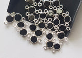 Black Onyx Round Charm Connectors Onyx Plain 925 Silver Bezel 13mm (5Pcs-10Pcs)