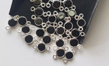 Black Onyx Round Charm Connectors Onyx Plain 925 Silver Bezel 13mm (5Pcs-10Pcs)