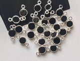 Black Onyx Round Charm Connectors Onyx Plain 925 Silver Bezel 13mm (5Pcs-10Pcs)