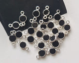 Black Onyx Round Charm Connectors Onyx Plain 925 Silver Bezel 13mm (5Pcs-10Pcs)