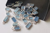 Aquamarine Rectangle Charm Connectors Aqua Plain 925 Silver Bezel 13.5-14.5mm