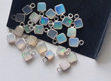 Ethiopian Opal Charm Connector, Opal 925 Silver Bezel 8.5-9mm (5Pc-10Pcs)