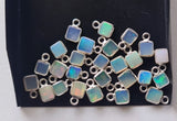 Ethiopian Opal Charm Connector, Opal 925 Silver Bezel 8.5-9mm (5Pc-10Pcs)