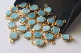 Amazonite Charm Connectors 925 Silver with Gold Polish Bezel 13-15mm (5Pc-10Pcs)