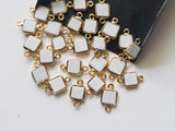 White Opal Charm Connector Square 925 Silver with Gold Polish 13-14mm (5Pc-10Pc)