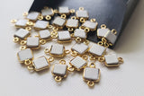 White Opal Charm Connector Square 925 Silver with Gold Polish 13-14mm (5Pc-10Pc)