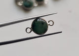 Emerald Round Charm Connectors Plain Round 925 Silver with Bezel 14-15mm, 5 Pcs