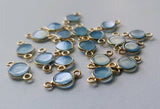 Aquamarine Charm Connector Round 925 Silver with Gold Polish 14mm (5Pcs-10Pc)