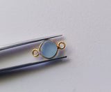 Aquamarine Charm Connector Round 925 Silver with Gold Polish 14mm (5Pcs-10Pc)