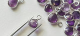 Amethyst Heart Charm Connectors Faceted Heart 925 Silver 9-10mm (5 Pcs-10 Pcs)