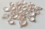 Rose Quartz Oval Charm Connectors Plain Oval 925 Silver 14-16mm (2Pcs-5Pcs)