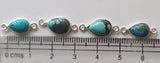 Tibetan Turquoise Pear Charm Connector Plain Pear Flat 925 Silver 16-17mm, 5 Pcs