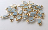 Aquamarine Rectangle Charm Connectors 925 Silver with Gold Polish 13.5-14.5mm