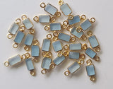 Aquamarine Rectangle Charm Connectors 925 Silver with Gold Polish 13.5-14.5mm