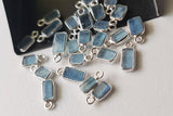 Aquamarine Rectangle Charm Connectors Aqua Plain 925 Silver Bezel 13.5-14.5mm