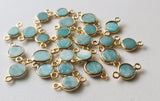 Amazonite Charm Connectors 925 Silver with Gold Polish Bezel 13-15mm (5Pc-10Pcs)