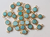 Amazonite Charm Connectors 925 Silver with Gold Polish Bezel 13-15mm (5Pc-10Pcs)