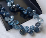 Moss Aquamarine Faceted Heart Beads, Moss Aqua Briolettes 7-7.5mm, 4 Inch Strand