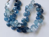 Moss Aquamarine Faceted Heart Beads, Moss Aqua Briolettes 7-7.5mm, 4 Inch Strand