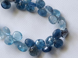 Moss Aquamarine Faceted Heart Beads, Moss Aqua Briolettes 7-7.5mm, 4 Inch Strand