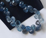 Moss Aquamarine Faceted Heart Beads, Moss Aqua Briolettes 7-7.5mm, 4 Inch Strand