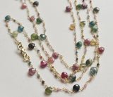 Tourmaline Faceted Rondelle 2mm & Heart 5mm Wire Wrapped Beaded Rosary Chain