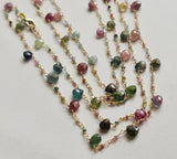 Tourmaline Faceted Rondelle 2mm & Heart 5mm Wire Wrapped Beaded Rosary Chain