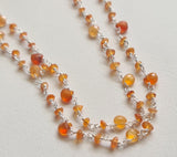 Carnelian Faceted Rondelle 3mm & Heart 4.5mm Wire Wrapped Beaded Rosary Chain