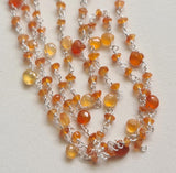 Carnelian Faceted Rondelle 3mm & Heart 4.5mm Wire Wrapped Beaded Rosary Chain