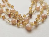 Moonstone Faceted Rondelle 4mm & Heart 7mm Wire Wrapped Beaded Rosary Chain