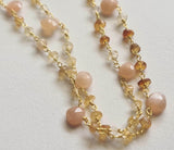 Moonstone Faceted Rondelle 4mm & Heart 7mm Wire Wrapped Beaded Rosary Chain