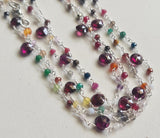 Garnet Faceted Heart 5mm & Multi Gemstone Rondelle 2mm Wire Wrapped Rosary Chain