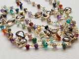 Smoky Quartz Pear 8mm & Multi Gemstone Rondelle 4mm Wire Wrapped Rosary Chain