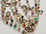 Smoky Quartz Pear 8mm & Multi Gemstone Rondelle 4mm Wire Wrapped Rosary Chain