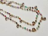 Smoky Quartz Pear 8mm & Multi Gemstone Rondelle 4mm Wire Wrapped Rosary Chain