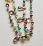 Smoky Quartz Pear 8mm & Multi Gemstone Rondelle 4mm Wire Wrapped Rosary Chain