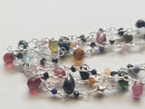 Tourmaline Faceted Rondelle 2.5mm & TearDrop 5mm Wire Wrapped Rosary Chain