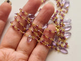 Amethyst Faceted Marquise 10mm & Garnet Rondelle 2.5mm Wire Wrapped Rosary Chain